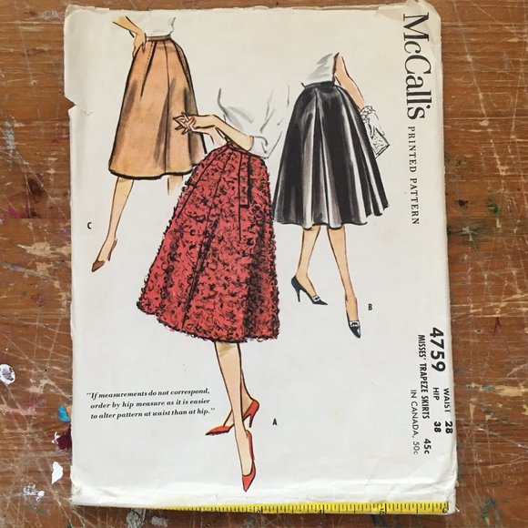 1950s Trapeze Skirt Pattern, McCall's 4759, 28" Waist, Vintage 50s Full Skirt - Picture 1 of 7